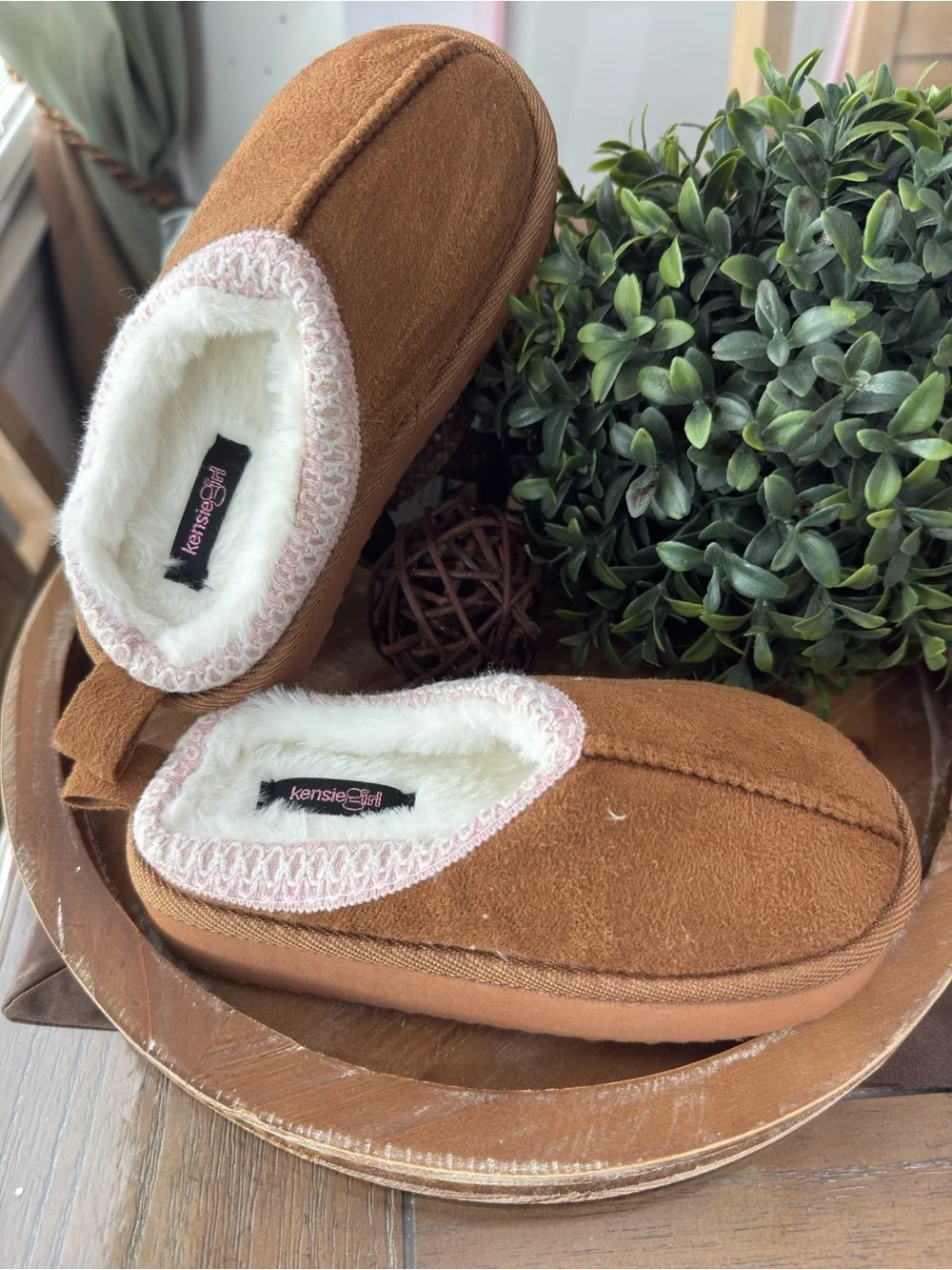 kensie girl Tan Suede-Look Baby Slip-On Booties